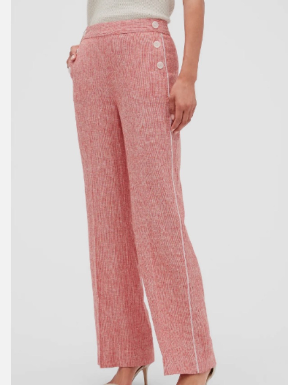 Banana Republic Side Stripe Sailor Button Pants Linen Rayon Wide Leg Size 10 Red